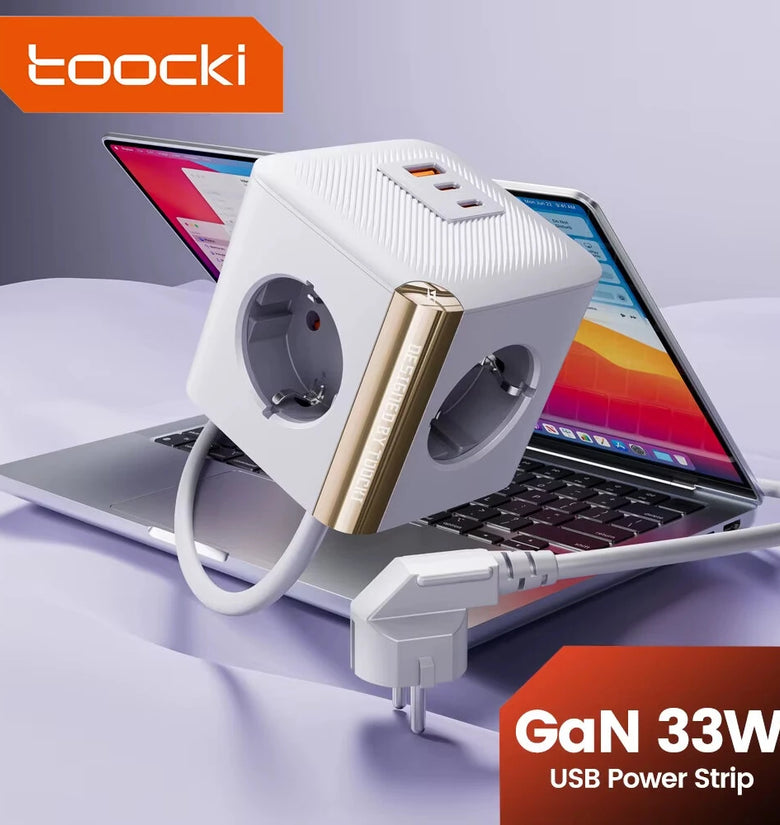 Toocki C27A Cube EU Socket 33W GaN Power Strip 7-in-1 USB-C Port 4000W 4AC Outlet 2USB-C 1USB-A Desktop Charging Station 1.5M Cable for Phone Tablet