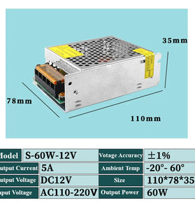 12V 60W Switching Power Supply Source Transformer AC110V-220V To DC12V SMPS For LED Strip Light CCTV Motor