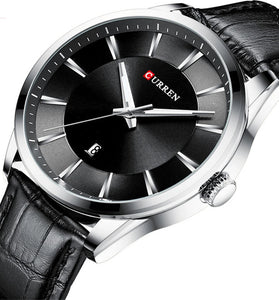 CURREN Simple Business Men Quartz Watch Comfortable Leather Strap Waterproof Auto Date Wristwatch