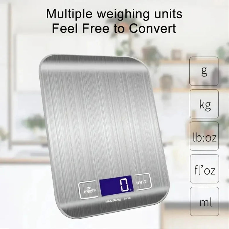 5kg Portable Kitchen Scale Coffee Scale Electronic Stainless Steel Surface LCD Backlit Food Weighing Tool for Precise Measurement 1g
