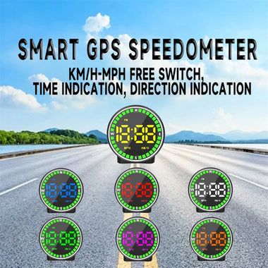 Car Speedometer Head-Up Display 7 Color Lights GPS Dashboard Monitor Overspeed Warning Large Fonts Plug and Play Universal