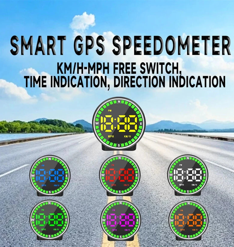Car Speedometer Head-Up Display 7 Color Lights GPS Dashboard Monitor Overspeed Warning Large Fonts Plug and Play Universal