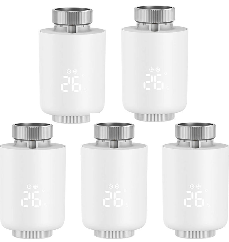 5Pcs Tuya Zigbe Smart Thermostat Radiator Valve Temperature Schedule Setting Window Open Detection Function APP Remote Voice Control Work with Alexa Google Assistance