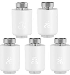 5Pcs Tuya Zigbe Smart Thermostat Radiator Valve Temperature Schedule Setting Window Open Detection Function APP Remote Voice Control Work with Alexa Google Assistance