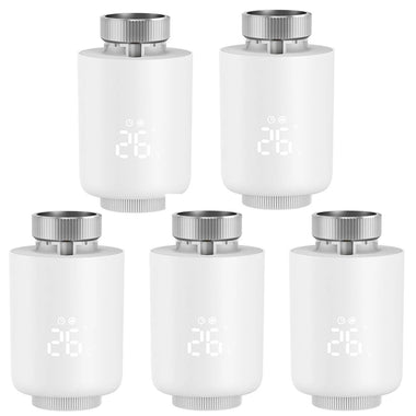 5Pcs Tuya Zigbe Smart Thermostat Radiator Valve Temperature Schedule Setting Window Open Detection Function APP Remote Voice Control Work with Alexa Google Assistance