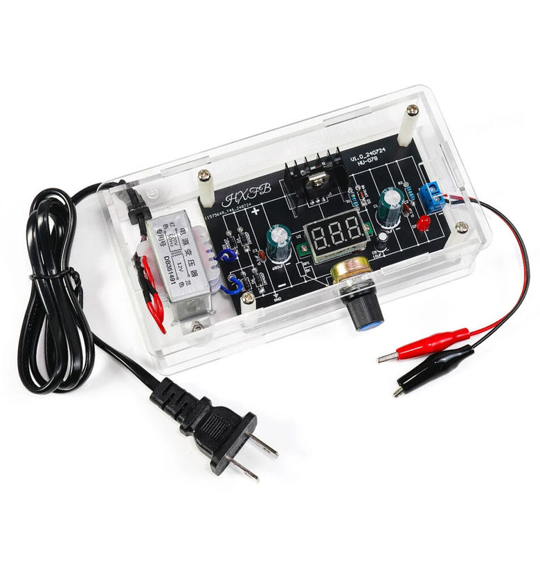 DIY LM317 Adjustable Voltage Regulator 1.25V-12V 2W Power Supply Kit with Digital Display and Acrylic Enclosure for Electronics Projects