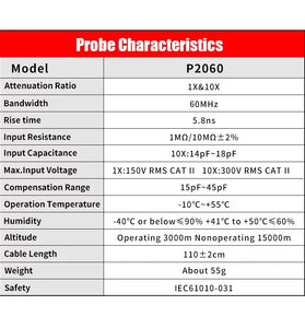P2060 Oscilloscope Probe Kit  for ZT703S 702S 60MHz 1X 10X Mayitr High Precision Oscilloscope Multimeter Tester Probe Test Leads Accessories