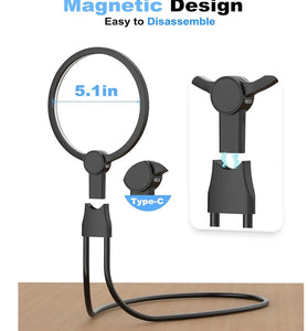 3-in-1 Multiple Use Magnifying Glass with Light, Large 5.12" Diameter Glass Lens, 24 Ultra-Bright Adjustable LED Lights USB Rechargeable 1000mAh Battery Ideal for Reading Sewing Crafts Cross-Stitch.
