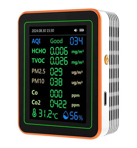 ZN-MT22 12-in-1 Air Quality Monitor AQI CO2 CO Formaldehyde TVOC PM2.5 PM10 Temperature Humidity TFT Screen 1200mAh Battery High-Precision Sensors