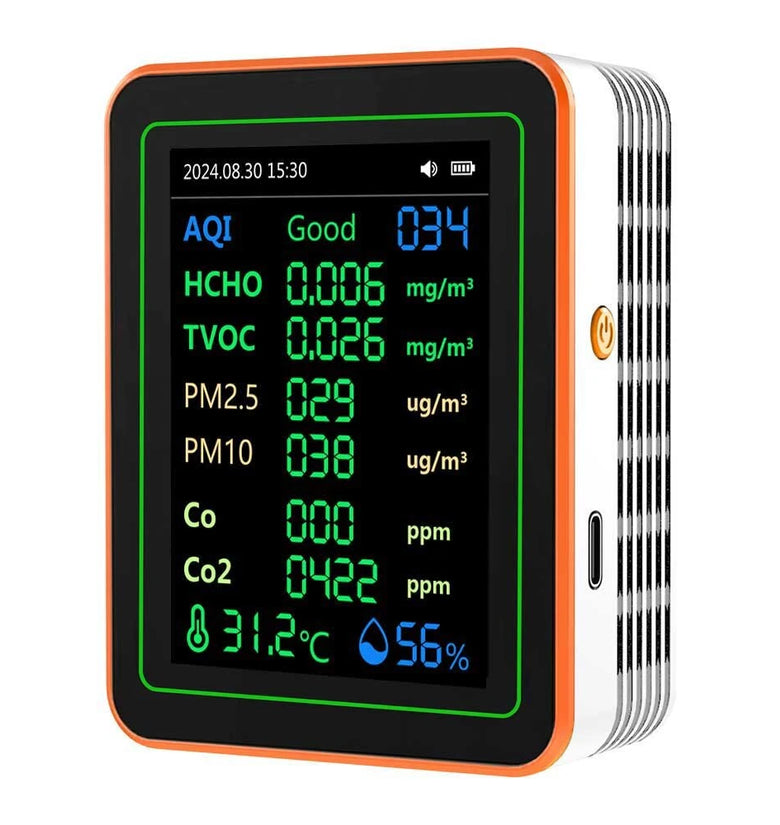 ZN-MT22 12-in-1 Air Quality Monitor AQI CO2 CO Formaldehyde TVOC PM2.5 PM10 Temperature Humidity TFT Screen 1200mAh Battery High-Precision Sensors