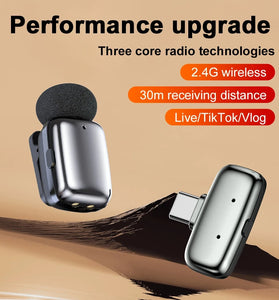 H68Mini 2.4G Wireless Lavalier Microphone 360 Omnidirectional Sound Pickup DSP Noise Cancelling for iPhone Series Android Type-C Smartphones Live Recording Interview Vlogging Plug and Play