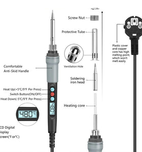 HANDSKIT SI926 90W Digital Adjustable Temperature Electric Soldering Iron Kit for BGA SMD PCB IC Repair Without Spare Tip