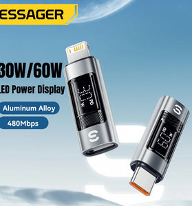 Essager ES-OTG25 30W/60W iP Male to Type-C Female / Type-C Male to iP Female Digital Display Adapter Converter for Phone Tablet for Smart Earbuds