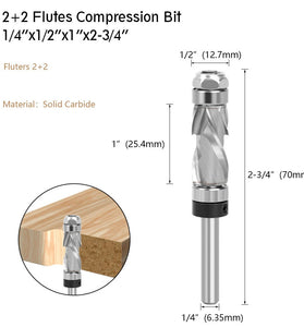 LAVIE 1/4" Shank Woodworking Solid Carbide CNC Router Bit  Spiral Compression Top Bearing Flush Router Bit Ideal for Carving Trimming Milling