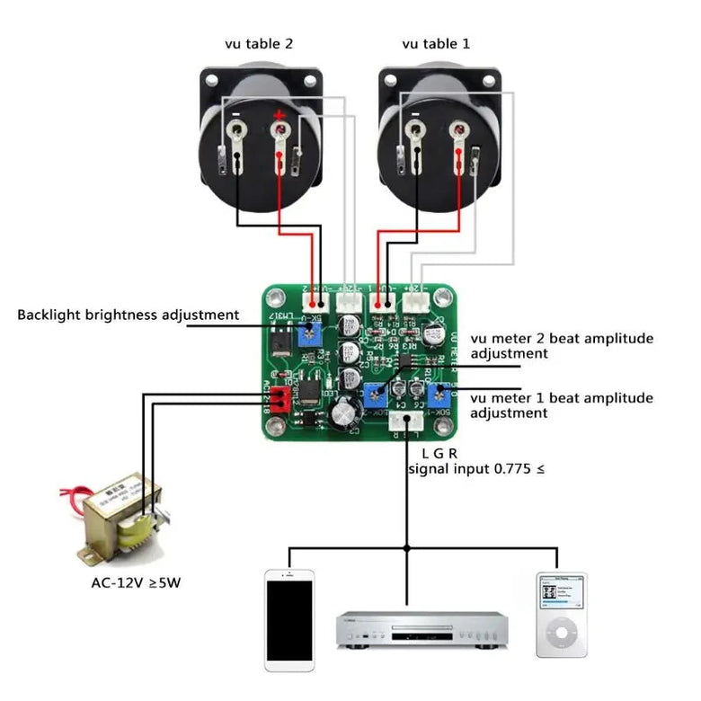 2Pcs VU Meter + 1pc Driver Board with Warm Backlight Analog VU Panel Meter Recording
