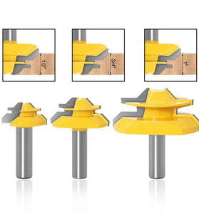 LAVIE 3PCS 45 Degree Lock Miter Router Bit Set 1/4 Inch 1/2 Inch 6mm 8mm 12mm Shank Tungsten Carbide Blades for Wood Slotting Tenoning Panel Joining