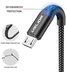 USLION 3A USB-A to Micro USB Cable QC2.0 QC3.0 Fast Charging Data Transmission Nylon Weaving Core Line 0.5M/1M/2M Long for Oneplus 7 Huawei P30 MI9 S10 S10+
