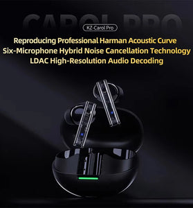 KZ Carol Pro ANC Earbuds Wireless bluetooth 5.4 Earphone 55dB Depth Noise Cancelling 6 Mic Call Noise Reduction LDAC Audio HiFi DSP Module 35H Playback 55ms Low Delay In-ear Sports Headphones