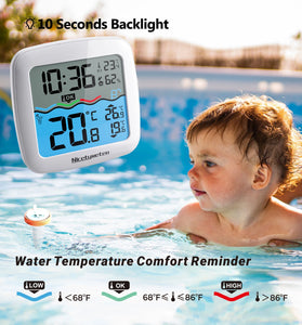 Wireless Pool Thermometer Floating 200ft Range Digital Indoor Outdoor Temperature Humidity Monitor 3 Channels High Precision Sensor Backlit Display
