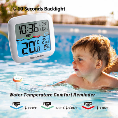 Wireless Pool Thermometer Floating 200ft Range Digital Indoor Outdoor Temperature Humidity Monitor 3 Channels High Precision Sensor Backlit Display