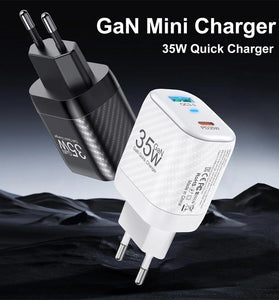 [GaN Tech] USLION BK310 35W 2-Port USB PD Charger USB-A+USB-C PD3.0 QC3.0 SCP FCP AFC Fast Charging Wall Charger Adapter EU Plug for iPhone 15 14 13 for Huawei Mate60 Pro for Xiaomi 14pro for Samsung Galaxy Z Flip4