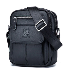 BULLCAPTAIN Men's Casual Shoulder Bag High Quality Business Messenger Bag Cowhide Leather Mini Pocket Large Capacity Bag for Men