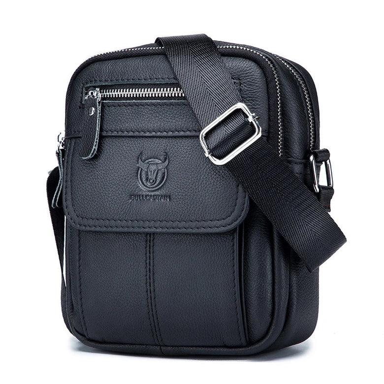 BULLCAPTAIN Men's Casual Shoulder Bag High Quality Business Messenger Bag Cowhide Leather Mini Pocket Large Capacity Bag for Men