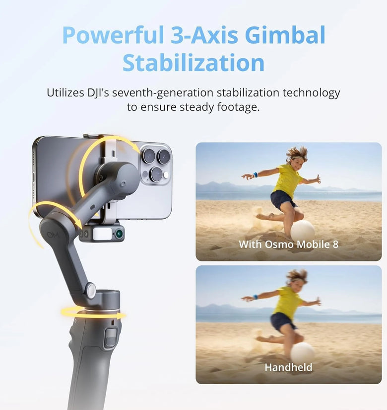 DJI Osmo Mobile 8 Smartphone Gimbal Stabilizer 3-Axis Built-In Tracking Audio Light 10H Battery Extension Rod Tripod Vlog Kit