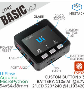 M5Stack ESP32 Basic Core IoT Development Kit V2.7 Dual Core 16MB Flash WiFi GPIO Type-C I2C Bright IPS LCD Screen
