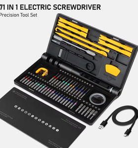 71-in-1 Electric Screwdriver Set Cordless Magnetic Bits 180rpm Type-C Rechargeable LED Display Multi Gear Torque PC Phone Repair Kit Carbon Fiber Material