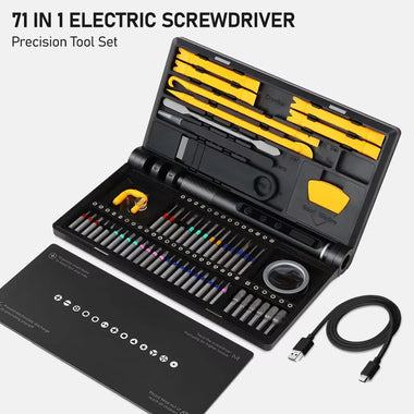 71-in-1 Electric Screwdriver Set Cordless Magnetic Bits 180rpm Type-C Rechargeable LED Display Multi Gear Torque PC Phone Repair Kit Carbon Fiber Material