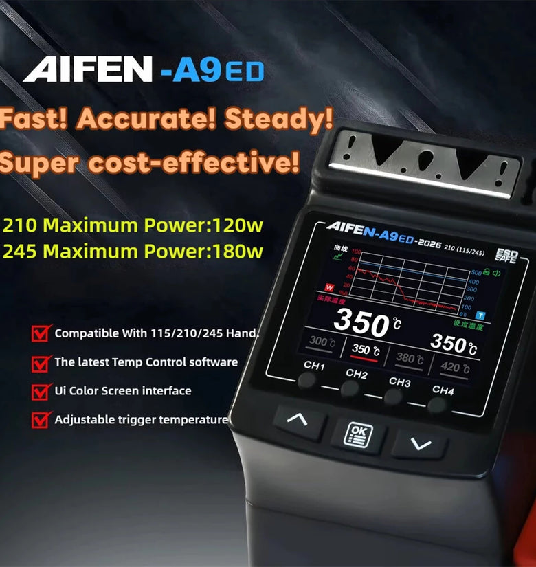 AIFEN A9ED Soldering Station 180W Power Electronic Welding Tool 100C-450C Fast Heating Come with 245 Tips