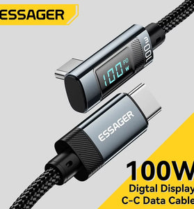 ESSAGER ES-X47 5A 100W Type-C to Type-C Digital Display Cable PD Fast Charging Data Transmission Copper Core Line 1M/2M Long for iPhone 17 17Pro 16 Pro Max 15 for Xiaomi 17pro for Huawei Mate XTs