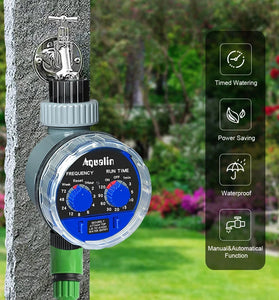 Aqualin Automatic Garden Water Timer Ball Valve #21025 Easy Install on 3/4" Faucet or Tap Adjustable Frequency and Run Time Manual Watering Durable with Robust Ball Valve