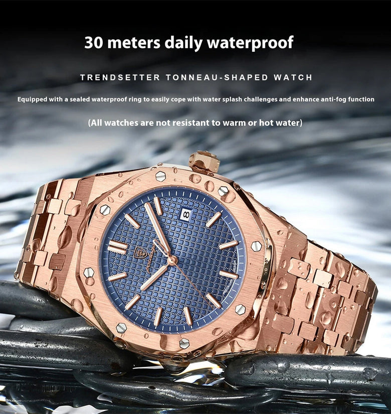 PENGAGAR Men's Business Casual Watch Waterproof Luminous Date Stainless Steel Fashion Quartz Wristwatch