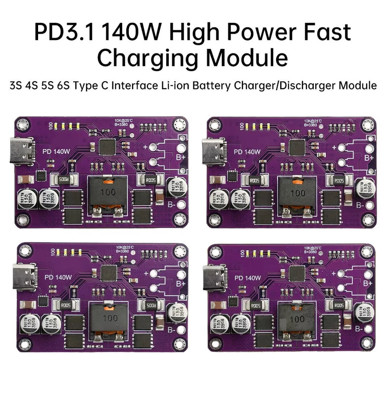 Type-C 3S 4S 5S 6S PD3.1 140W High Power Fast Charger Module Li-ion Battery Charger/Discharger Module for FCP AFC SCP QC2.0/3.0