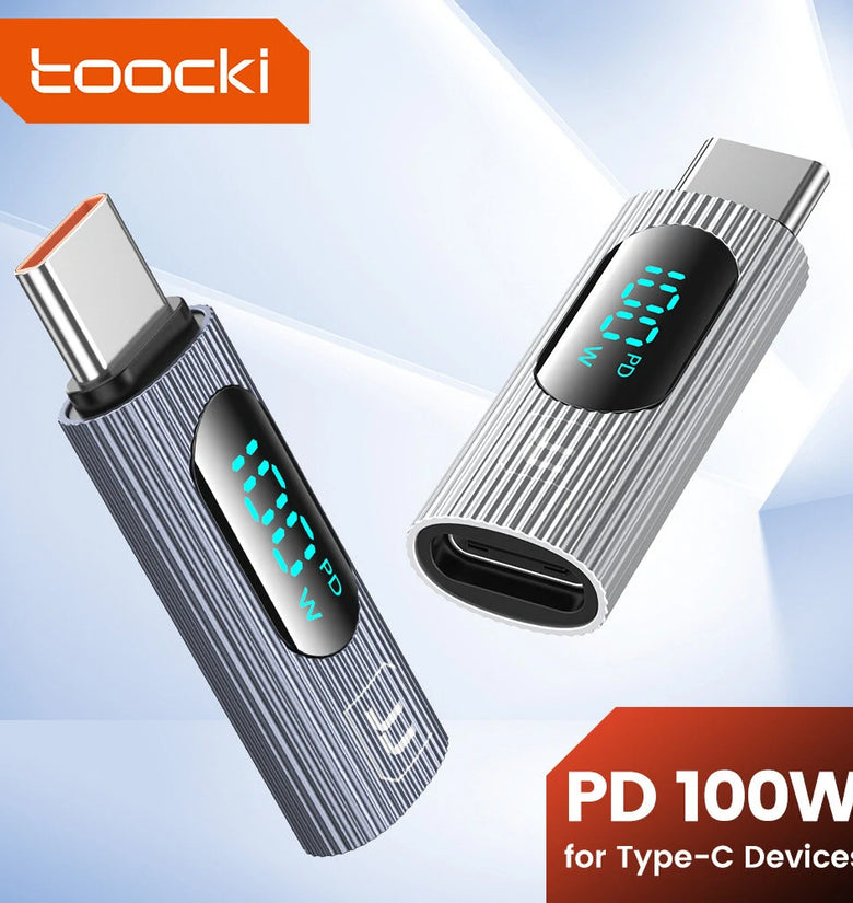 Toocki TQ-OTG07 Type-C Male to Type-C Female OTG Adapter Converter with Smart Digital Display for Phone Laptop Tablet