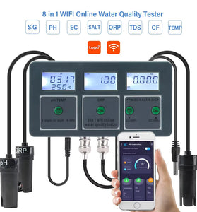 WiFi Tuya Smart Water Quality Tester PH ORP TDS EC SALT S.G TEMP CF Monitor Controller Aquarium Water Quality Tester Data Logger