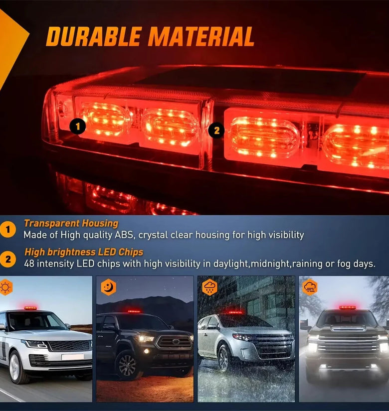 48 LED Magnetic Emergency Strobe Lights Roof Top Car Safety Warning Flashing Light 12V/24V Amber Stroboscopes Trucks Police Lamp