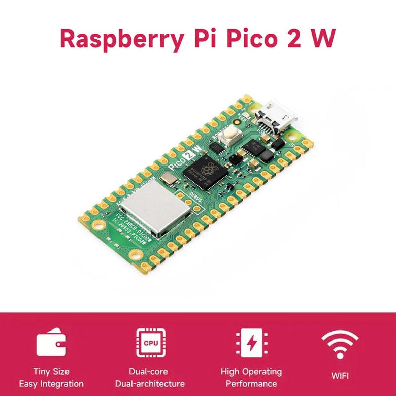 Raspberry Pi Pico 2W Microcontroller RP2350 Dual-Core Cortex-M33 Hazard3 RISC-V 2.4GHz Wi-Fi Bluetooth 5.2 Development Board