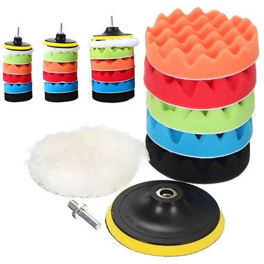 8pcs Car Polishing Pad Set 3/5/7inch Buffing Kit Sponge Wool Pads with Drill Adapter Multi-Color for Waxing Sealing Cleaning Shining