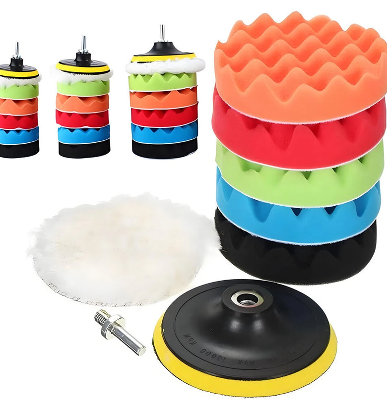 8pcs Car Polishing Pad Set 3/5/7inch Buffing Kit Sponge Wool Pads with Drill Adapter Multi-Color for Waxing Sealing Cleaning Shining