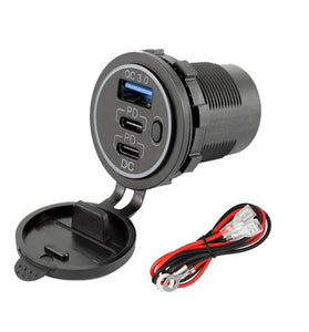 12-24V Triple USB Car Charger Socket QC3.0 & Two PD3.0 With ON/OFF Independent Switch Fast Charging Adapter