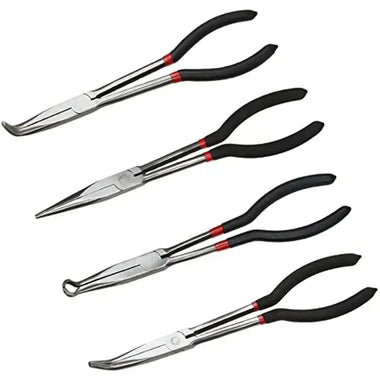 4PCS Long Needle Nose Pliers Set 11 Inch Carbon Steel with Rubber-Coated Grips for Automotive Repair Jewelry Making Crafting