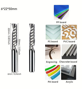 6mm Shank Solid Carbide Spiral Router Bit Single Flute Up Cut O Type for CNC Milling Aluminum Wood Acrylic PVC & MDF 3D Engraving Tool