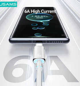 USAMS US-SJ658 6A 66W USB-A to Type-C Cable QC FCP AFC Fast Charging Data Transmission Tinned Copper Core Line 1.2M Long for iPhone 15 15 Plus for Huawei Mate60 Pro for Samsung Galaxy Z Flip4 for Xiaomi 13pro