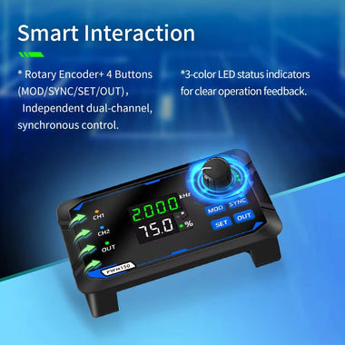 JUNCTEK Dual-Channel PWM 150 SqW Pulse Signal Generator Adjustable Frequency 1Hz-150kHz 0%-100% Duty Cycle 360 Phase Control Servo Motor Drive Portable Compact Design