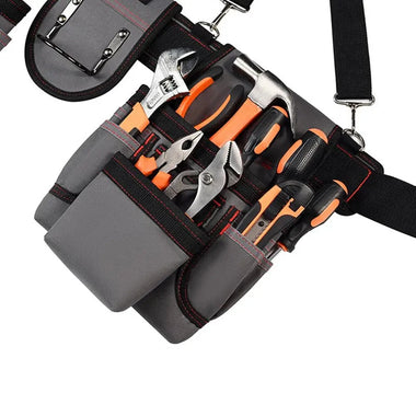 12 Pockets Tool Bag Belt 1 Hammer Holder Ergonomic Design High Durability Polyester Nylon for Electricians Carpenters Mechanics Gardeners