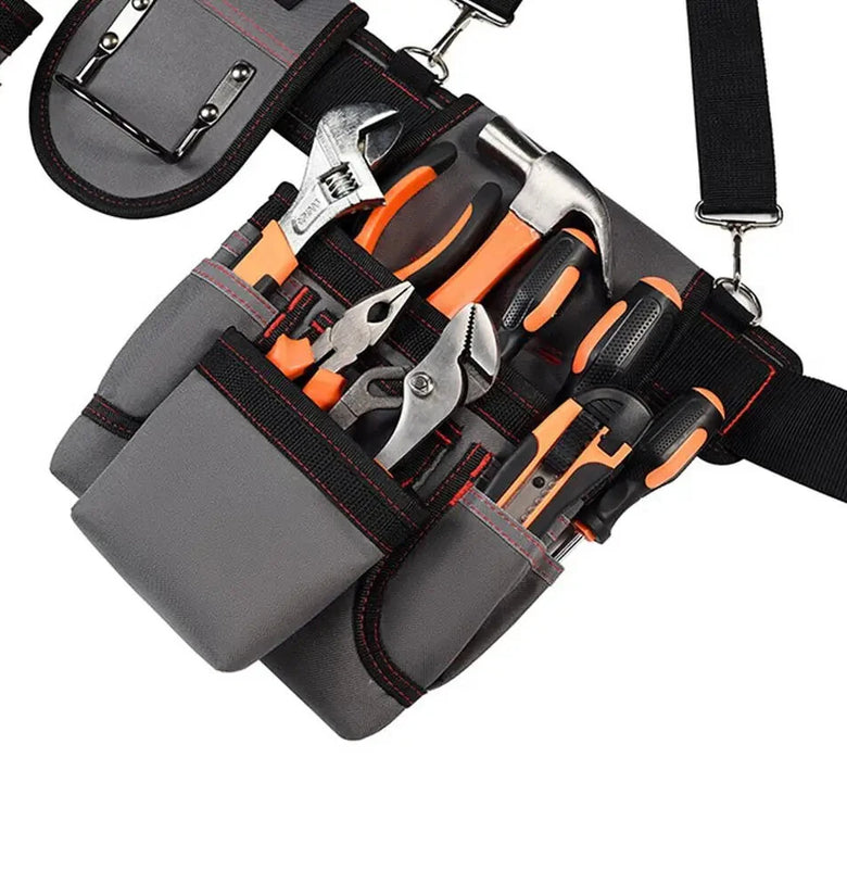 12 Pockets Tool Bag Belt 1 Hammer Holder Ergonomic Design High Durability Polyester Nylon for Electricians Carpenters Mechanics Gardeners