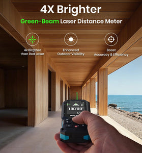 Mileseey S50 Green Beam Laser Rangefinder 400ft High Accuracy Rechargeable Distance Meter P2P Measurement Smart App IPS Display USB Charging Measurements Outdoor